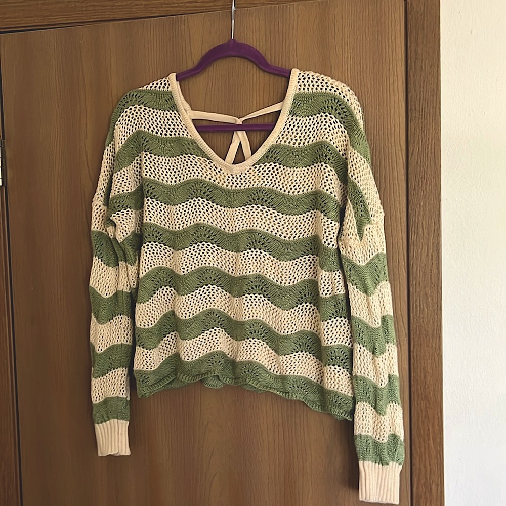 Cross back Striped Yellow and Green Sweater | Small | Willow Rose Brand